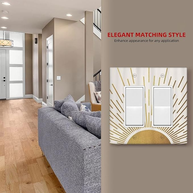 Decorative Outlet Covers Boho Mid Century Gold Sun Sunbeams 2 Gang Light Switch Cover Plate Double Rocker Wall Plates for Electrical Outlets Switch Plate Covers for Bedroom Home Decor