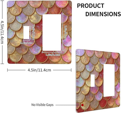 Mermaid Glitter Scale Rainbow Gold Fish Scales Outlet Covers 1 Toggle 1 Rocker Combination Decorative Wall Plate Electrical Switch Plates Light Switch Cover Plate for Bed Room Home Decor