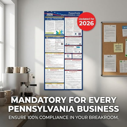 Pennsylvania Labor Law Poster Set 2026,Federal and OSHA Compliant Laminated Post,All in One Required Compliance Posting 17" x 40" English Version 2PCS - Ideal for Posting in The Workplace