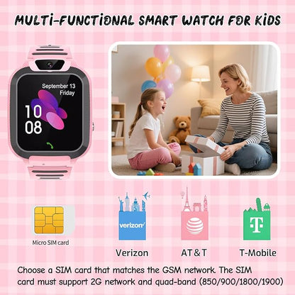2G Kids Smart Watch, SOS Emergency Call, Video Calling, Waterproof Activity Tracker for 3-12 Years Girls/Boys - Birthday Gift Idea