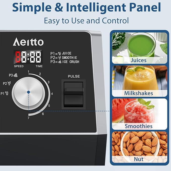 Aeitto Blenders for Kitchen with 68Oz. Large Capacity, 1800W Max Power Smoothie blender, 3 Preset Programs & 7 Speeds, Professional Countertop Blender for Smoothies, Frozen Drinks, Generation2 Black