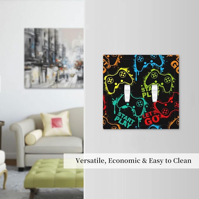 Decorative Light Switch Plate Covers Gamepad Theme Graffiti 2 Gang Light Switch Cover Unique Double Toggle Wall Plate Outlet Covers for Game Room Home Decor （2 Pack）