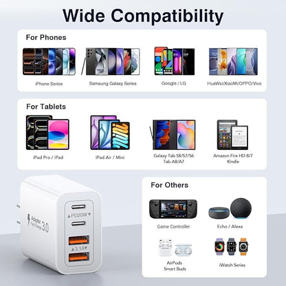 40W USB C Charger Cube, 2-Pack Wall Plug Fast Charging Block, 4-Port PD+QC Power Adapter Multiport Brick Type C Box for iPhone 17/16/15/14/13/12/11/Pro Max/XS/XR/8/7, Tablets, Cellphones