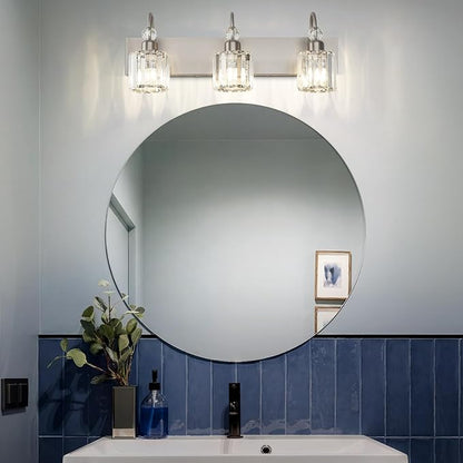 Ralbay Brushed Nickel Vanity Light for Bathroom Crystal 3-Light Modern Bathroom Light Fixtures
