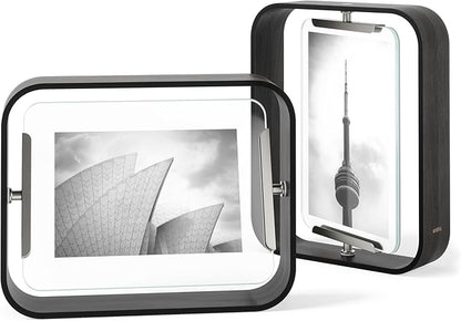 Umbra Bellwood 5x7 Desk Picture Frame with Bent Wood Trim and Two-Sided Rotating Display, Black