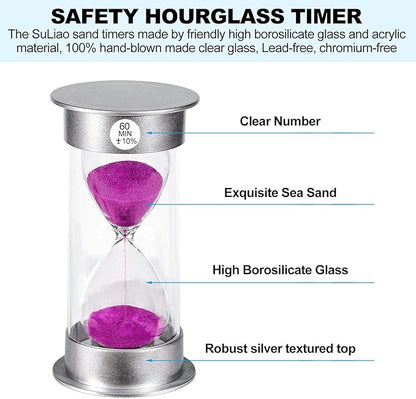 SuLiao Sand Timer, 60 Min Hourglass, Large Purple Sand Clock, Unbreakable Plastic for Kids, Games, Classroom, Kitchen, Decoration