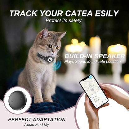 GPS Tracker for Cats, Waterproof GPS Cat Trackers Cats Collar with Bells, No Subscription, GPS Cat Collar, Adapt with Apple Find My (iOS Only) Finder Tag for items Pets Christmas Gift (BLACK)