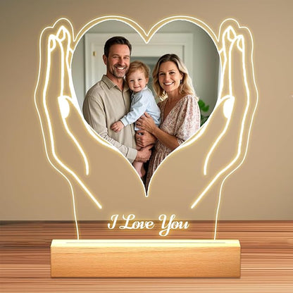 Personalized Picture Frames with Photo, Custom Photo Frame with Night Light, Customized Girlfriend Photo Gifts, Ideal Gift for Couples Anniversary Birthday Mom Dad Him Her