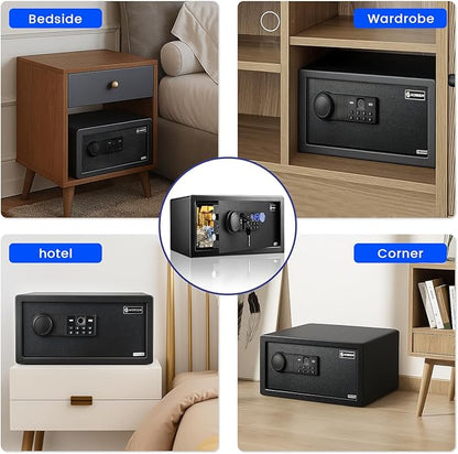 Biometric Home Safe Box-(0.78-2.04 cu. ft.) Quick Access Fingerprint Safe Lock, Backlit Keypad and LED Light, Small Caja Fuerte with Anti-Rust and Anti-Theft (1.09 Cubic Feet+ Fireproof Bag)