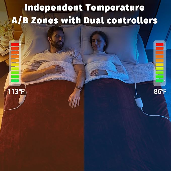Heated Electric Blanket Queen Size - 84" x 90" Heating Blanket with Dual Control, 10 Heating Levels & 8 Hours Auto Off, Soft Warm Flannel Blanket, Christmas Birthday Gifts for Senior Grandma