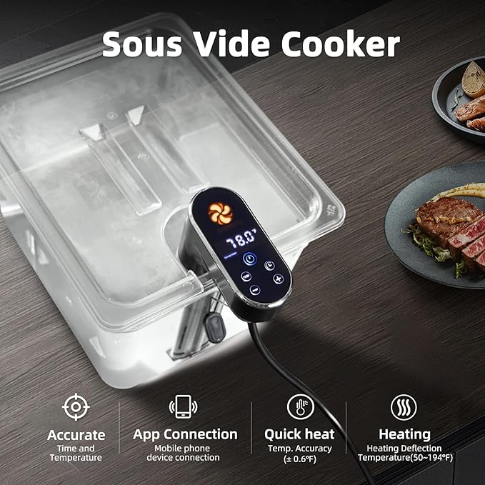 1300W Sous Vide Cooker,WIFI Sous Vide Machines,Immersion Circulator,Precision Cooker,Recipes,Accurate Temperature and Time Control,IPX7 Waterproof,Ultra Quiet,Fast Heating,APP Recipes Timer