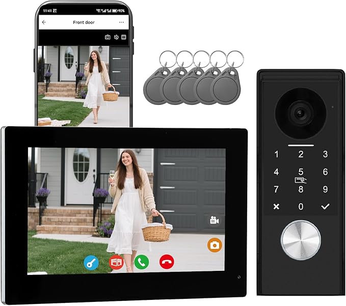 Video Door intercom 2-Wired, doorbell withCamera, Full HD Camera, Door intercomSupports Password, 7" WiFi Monitor andTuya APP, 2-Way Audio, Unlock for HomSecurity System