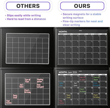Fridge Calendar Acrylic 17x12”, Start Monday | Magnetic Calendar for Refrigerator | Acrylic Dry Erase Whiteboard Calendar for Fridge | Family Schedule Board with 5 Markers & Eraser by Freedom Mastery