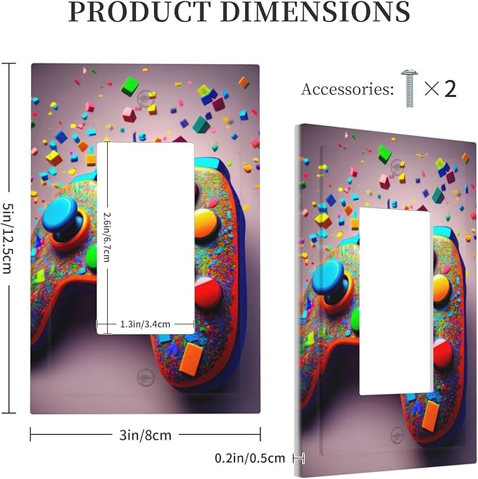 Videos Game Controller 1 Gang Single Rocker Decorative Light Switch Covers Electrical Faceplate Switchplates for Bathroom Kitchen Home