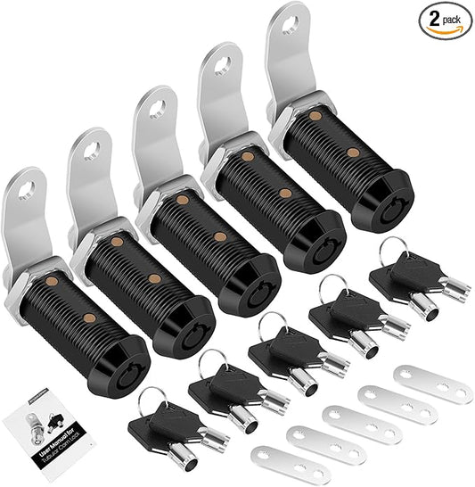 5 Pack Black Cabinet Lock with Keys, 1-1/2" RV Storage Locks Keyed Alike, RV Locks for Storage Door, Camper Toolbox RV Cam Locks with Manual (Black -5 Pack, 1-1/2 Inch)