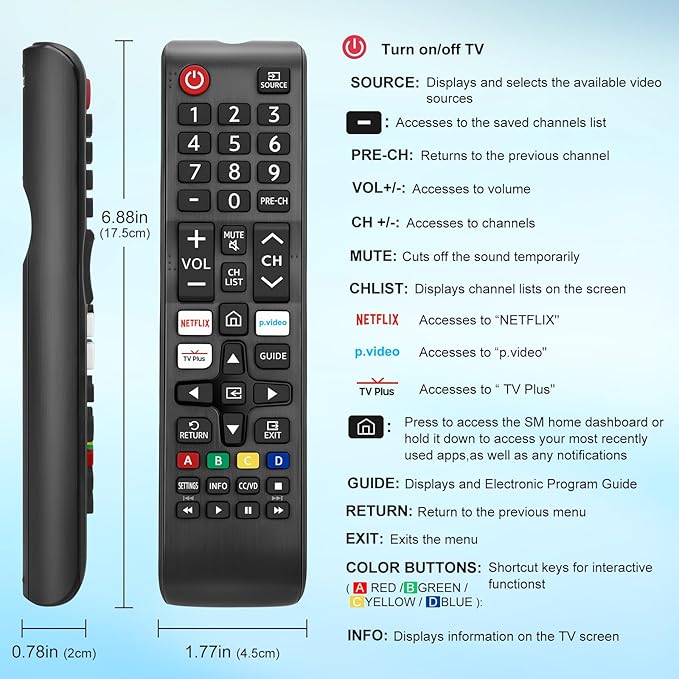 【Pack of 2】 Universal for Samsung-TV-Remote-Control Replacement,Compatible with All Samsung Smart Frame QLED LED 7 Series TVs