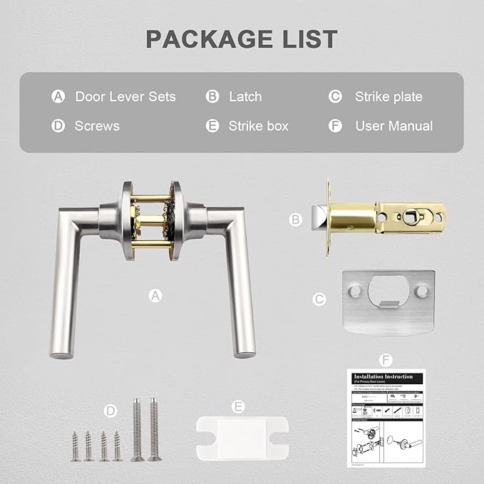 GOBEKOR 6 Pack Brushed Nickel Door Handles Interior,Heavy Duty Passage Door Handles Interior Door Levers for Hallway and Closet, Modern Sleek Round Door Locks Satain Nickel