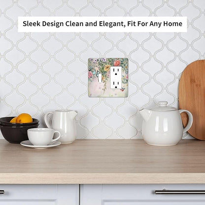 Rustic Floral Watercolor Flower Blossom Butterfly 2 Gang Combo 1 Toggle 1 Rcoker Light Switch Covers Decorative Switch Plates Electrical Switch Plates and Outlet Covers for Home Art Decor 4.5 X 4.5 IN