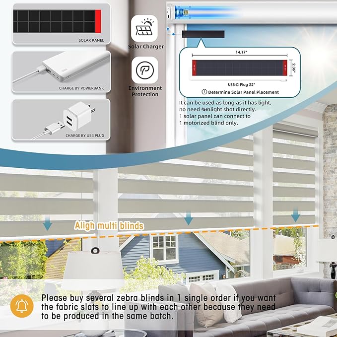 SmartWings Motorized Zebra Shades with Valance Work with Homekit Thread Alexa Z-Wave Smart Dual Layer Shades with Remote Control, Automatic Horizontal Window Blind, 90% Blackout 95mm Astrid Beige