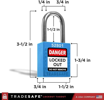 TRADESAFE Lockout Tagout Locks Set - 10 Blue Keyed Alike Padlocks, 2 Keys Per Lock, OSHA Compliant Loto Locks