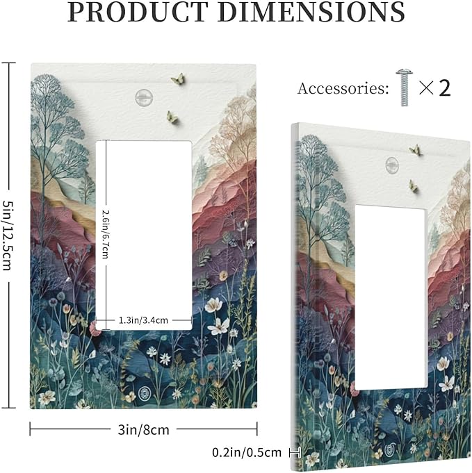 Wildflowers Rustic Flowers Floral Plants Light Switch Covers Wall Plate Decorative Vintage Mountain 1 Gang Single Rocker Electrical Faceplate Switch Plates for Bathroom Kitchen Home