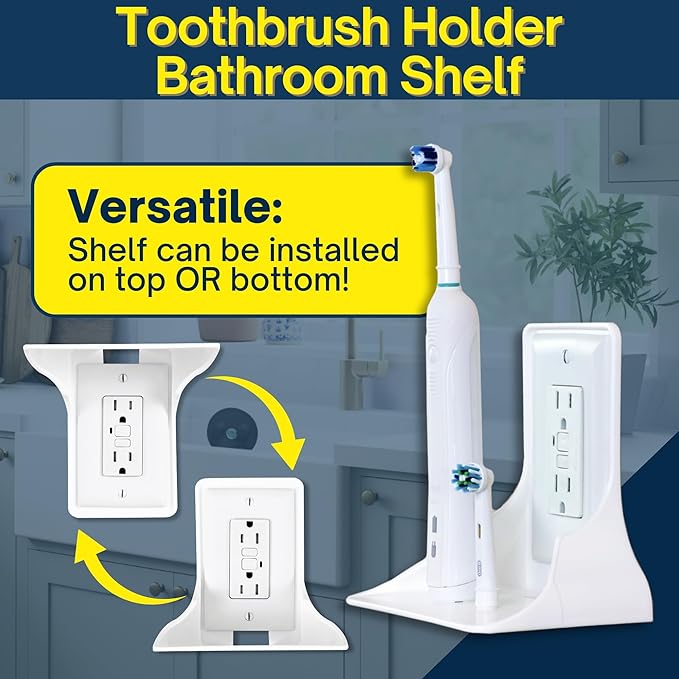 BeraTek Power Perch Wall Outlet Shelf with Cord Storage Strap - Declutter & Reclaim Counter Space - Top Uses: Charging Shelf, Echo Dot Stand, Apple HomePod Mini Wall Mount - White, 1-Pack