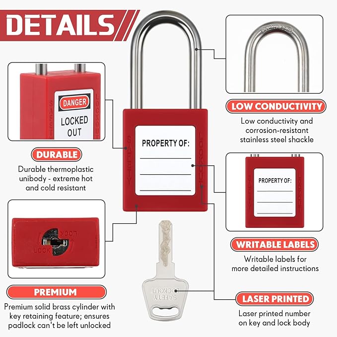 Landhoow 36 Set Lockout Tagout Locks and Keys Kit Loto Locks Different Safety Lock 2 Keys Per Lock Tag Out Padlocks for Electrical Lockout Tag Out Stations and Devices Kits (Red)