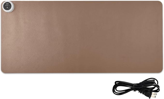 Brown Heated Desk Pad Mouse Pad 31.5x13 Inch PU Leather Desk Mat with 3 Heat Levels Large Mouse Gaming Computer Laptop Mat