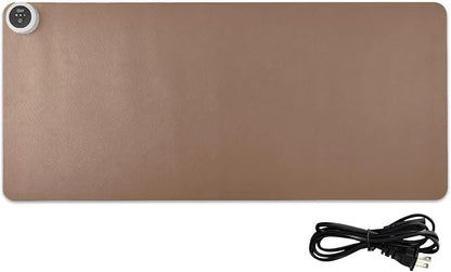 Brown Heated Desk Pad Mouse Pad 31.5x13 Inch PU Leather Desk Mat with 3 Heat Levels Large Mouse Gaming Computer Laptop Mat