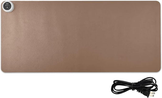 Brown Heated Desk Pad Mouse Pad 31.5x13 Inch PU Leather Desk Mat with 3 Heat Levels Large Mouse Gaming Computer Laptop Mat