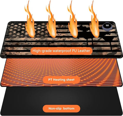 Heated Mouse Pad with 3 Levels Heated & 3 Hours Auto Shut-Off Mouse Pad for Warming Hands in Office Home, 31.5" x 13"Large Safe Desk Mat Hand Warmer，Vintage Flag