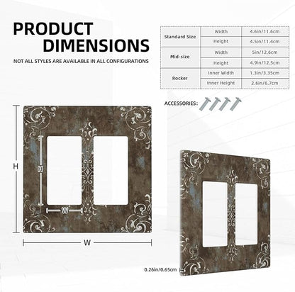 Decorative Outlet Covers Brown Vintage Abstract Floral 2 Gang Wall Plate Double Rocker Two Switch Wall Cover Plate Jumbo Dual GFCI Faceplate for Country Bedroom Home Decor