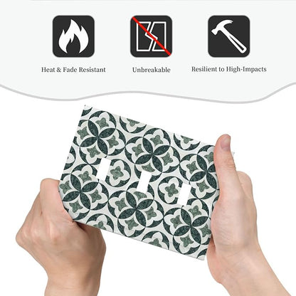 Green Luxury Modern Cubic Marble 3 Gang Triple Toggle Decorative Light Switch Covers Electrical Faceplate Switch Plates For Bathroom Kitchen Home