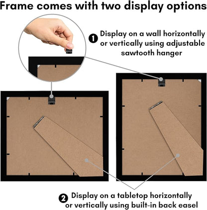 Americanflat 9x11 Picture Frame with Shatter-Resistant Glass - Signature Collection - Gallery-Style Frames Made of Engineered Wood - Photo Frame for Tabletop and Wall Display - Black