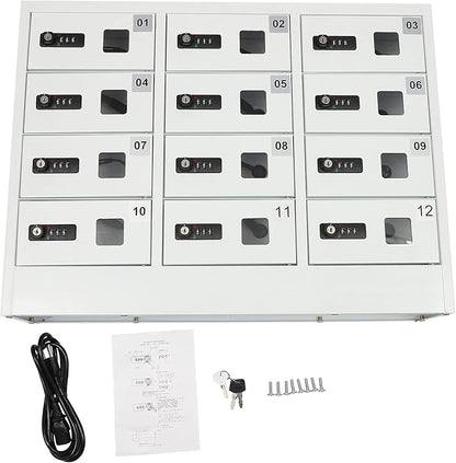Cellphone Charging Station with Combination Lock, 12 Slots Cellphone Locker Mobile Device Phones Storage Pocket with 3-in-1 Charging Ports for Office Classroom Hotel (12 Slots)