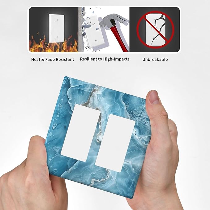 Decorative Outlet Covers Abstract Watercolor Blue Marble Texture 2 Gang Light Switch Cover Plate Double Rocker Wall Plates for Electrical Outlets Switch Plate Covers for Bedroom Home Decor
