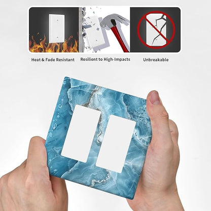 Decorative Outlet Covers Abstract Watercolor Blue Marble Texture 2 Gang Light Switch Cover Plate Double Rocker Wall Plates for Electrical Outlets Switch Plate Covers for Bedroom Home Decor