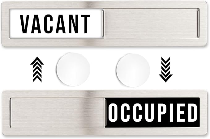 Stainless Steel Vacant/Occupied Privacy Sign for In Out Office Room Use, Vacant and Occupied Bathroom or Business Indicator Signs - Black & White Professional Design