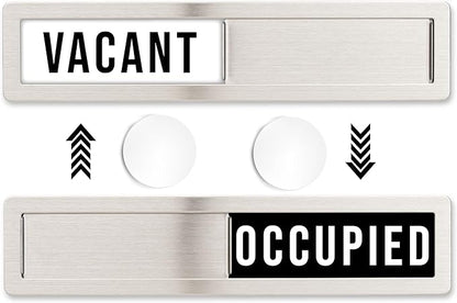 Stainless Steel Vacant/Occupied Privacy Sign for In Out Office Room Use, Vacant and Occupied Bathroom or Business Indicator Signs - Black & White Professional Design