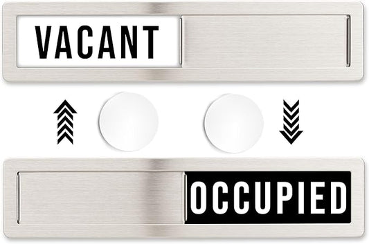 Stainless Steel Vacant/Occupied Privacy Sign for In Out Office Room Use, Vacant and Occupied Bathroom or Business Indicator Signs - Black & White Professional Design