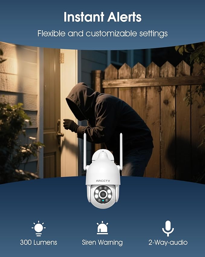 2K Security Cameras Outdoor, 360°Pan-Tilt View 2.4G/5G WiFi Security Camera with Motion Tracking, Spotlight & Siren, 2-Way Audio, Full Color Night Vision, Waterproof (2 Pack)