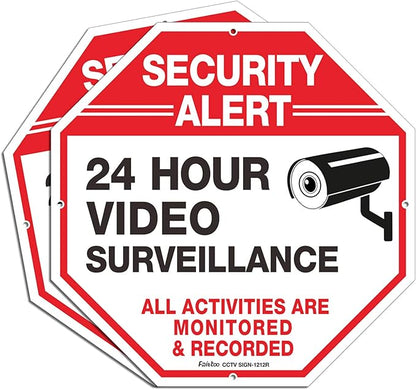 Video Surveillance Signs (2 Pack) 12 x 12 Rust Free .040 Aluminum Security Warning Reflective Metal Signs, Indoor or Outdoor Use for Home Business CCTV Security Camera, UV Protected & Waterproof