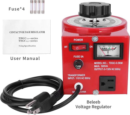 Voltage Transformer 5 Amp Auto AC Variable Voltage Regulator,500VAC Max,120VAC Input, 0-120V/130VAC Output