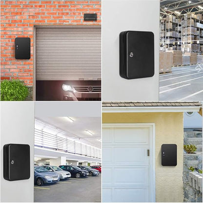 Jssmst Wall Mount Key Storage Box with Code, Locking Key Cabinet Security, 48 Key Hooks & Tags Labels, 11.81 x 9.45 x 2.95 inches, Black Matt