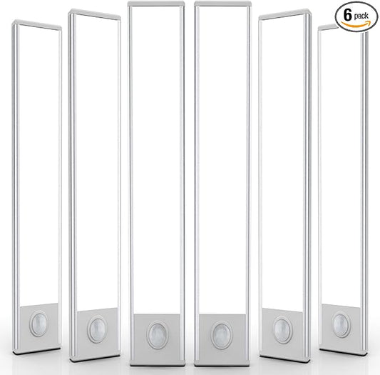 6 Pack Under Cabinet Lighting Wireless, 68 LED Rechargeable Battery Motion Sensor Light Indoor, Stick On Magnetic Closet Lights, Under Counter Lights for Kitchen, Stairs, White 16 in