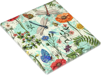 Dragonflies Flowers Butterfly 2 Gang Double Blank Outlet Light Switch Cover Decorative Wall Plate Cover For Home Living Bedroom Kitchen Decorative