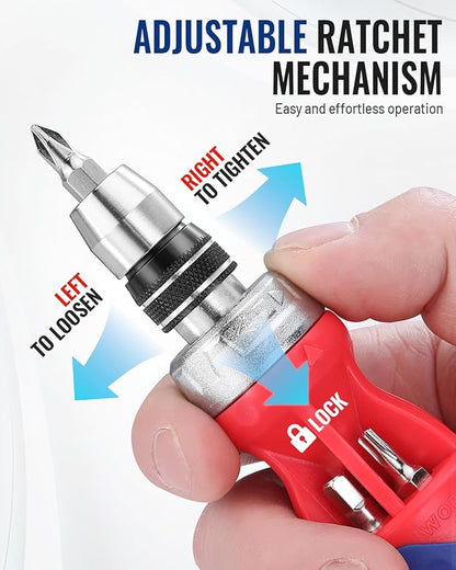 WORKPRO 12-in-1 Stubby Ratcheting Multi-bit Screwdriver, Short Screw Drivers with Magnetic, Quick-load Mechanism, Premium S2 Steel, Small Screwdriver with Double End Bits in Handle