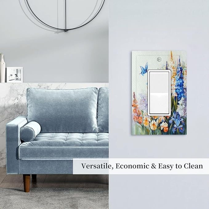 Decorative Outlet Covers Rustic Colorful Floral Garden Flowers 1 Gang Rocker Light Switch Cover Plate Single Decora Light Switch Covers Wall Plate Faceplate for Country Bedroom Home Decor