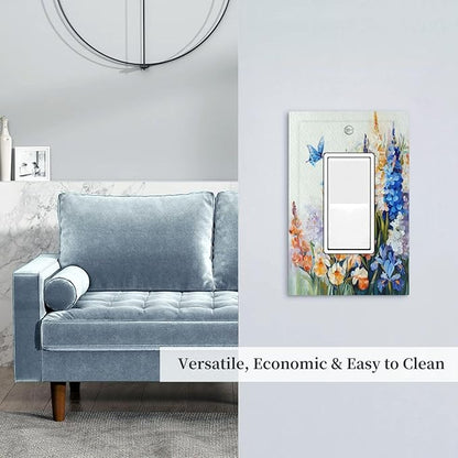 Decorative Outlet Covers Rustic Colorful Floral Garden Flowers 1 Gang Rocker Light Switch Cover Plate Single Decora Light Switch Covers Wall Plate Faceplate for Country Bedroom Home Decor