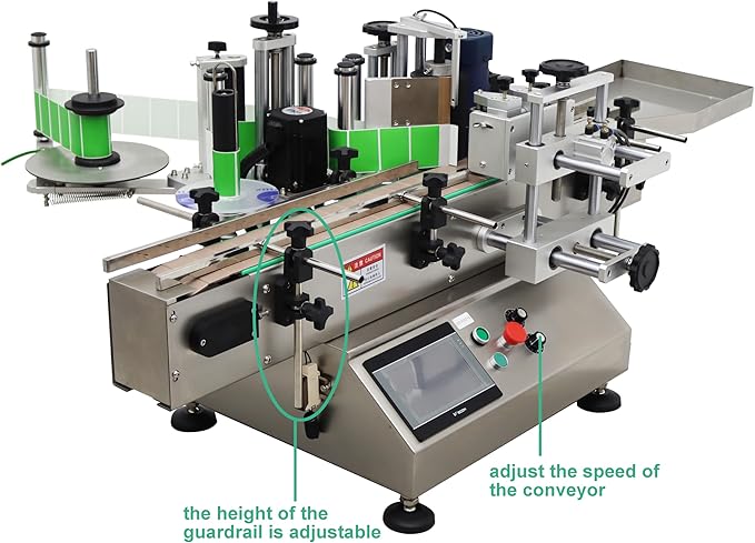 Automatic Round Bottle Labeling Machine Label Sticking Pasting Machine with Conveyor Bottle Diameter 0.78-4.72inch 360°Labeling